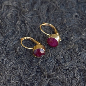Amazing Ruby Gold Filled In Sterling Silver Drop Earrings, Gemstone Jewelry, Round Ruby Earrings, Birthstone Jewelry, Women Birthday Gift