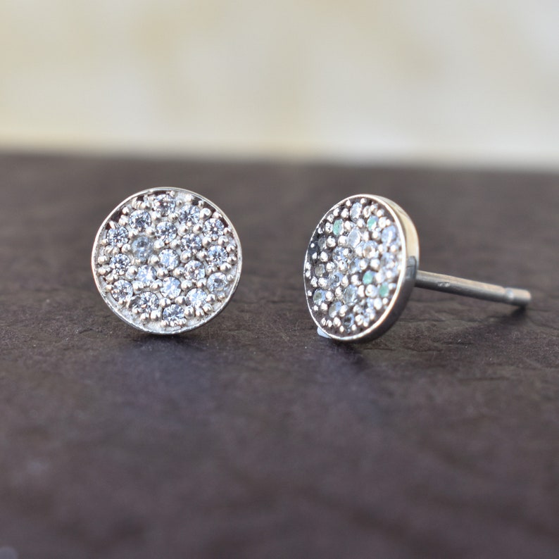 925 Silver Circle studs earrings Round cz Disc Studs minimalist Jewellery Micro Pave Disc Stud Earrings studs earrings