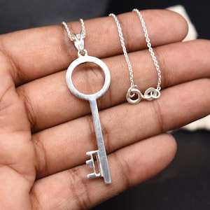 Silver Key Pendant Necklaces, 925 Sterling Silver Key Pendants, 2 Inches Long Key Plain Key Silver Pendants, Women Gift For Her, Necklaces