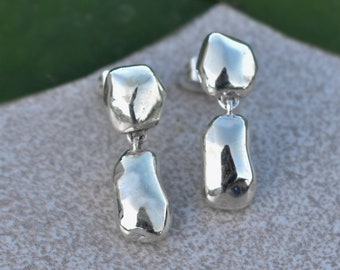 Solid 925 Sterling Silver Post Earrings, Earring For Women, Hollow Dome Lightweight Stud Earrings, Hammered Texture Pebble Stud Earrings