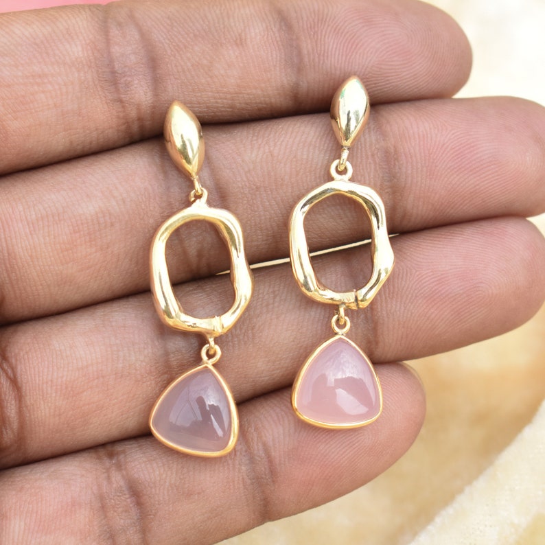 18k Gold Filled Earrings AAA Semiprecious Gemstone Earrings Pink Chalcedony Earrings Dangle Drop Earrings Delicate Handmade Earrings