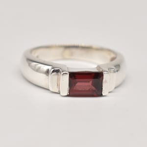 Natural Red Garnet Ring, Baguette Garnet Ring In 92.5% Sterling Silver Ring, Man&#39;s Silver Ring, Women Anniversary Ring For Unisex Ring