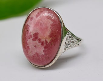 Natural Rhodochrosite Gemstone Oval in Sterling Silver Ring, Handmade Jewelry, Designer Ring, Mother's Day Gift, Women's Ring, Gift For her