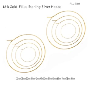 Large Gold Filled in Sterling Silver Hoops, Small Medium Hoops, Thick Solid Wire 1.20 mm Gold Hoops, Minimalist Earrings, All Size Hoops