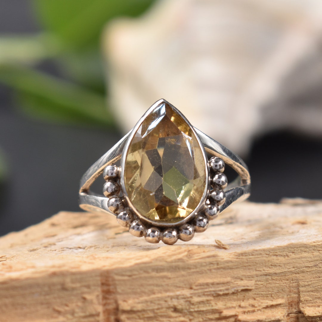 Bague En Argent Sterling 925 Avec Citrine Jaune Naturelle - Fait Main - Taille Grande