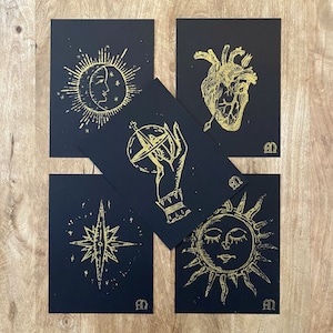 Tarot of Marseilles series, gold edition - Linocut