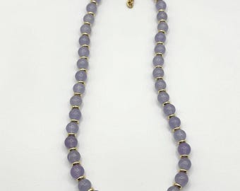 Lavender Bloom - Lavender Beaded Necklace with Gold Flower Charm