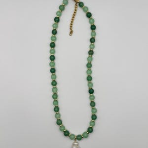 Spring Dew Green Gemstone Necklace with Baroque Pearl Pendant – Handmade Nature Jewelry Gift for Her