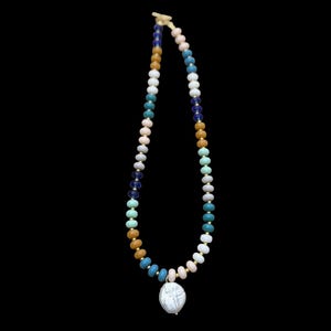 Coastal Muse Beaded Necklace with Coin Pearl Pendant – Ocean Inspired Boho Jewelry
