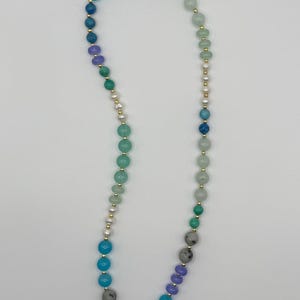 Ocean Whisper – Blue Green Gemstone Beaded Necklace with Gold Toggle Clasp