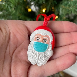 Santa Claus with Face Mask Christmas Ornament, Quarantine Lockdown Pandemic Christmas Decorations, Funny Bauble, Gift for Teacher