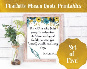 Printable Charlotte Mason Quotes | Beautiful Watercolor Flowers | Homeschool Decor | Classroom Inspiration | Teaching
