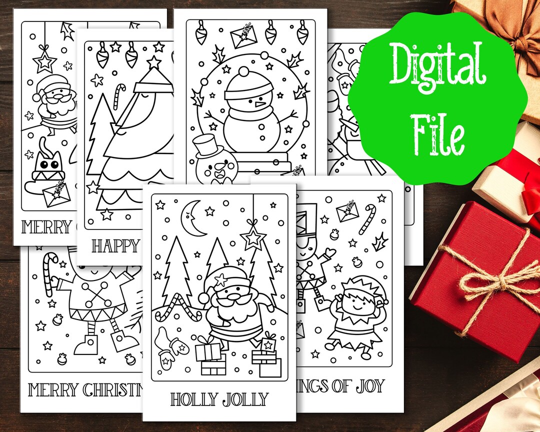 Christmas Coloring Cards for Kids | 7 Designs | Holiday Craft ...