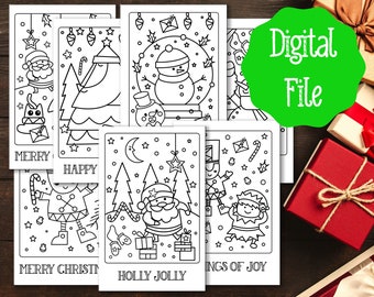 Christmas Coloring Cards for Kids | 7 Designs | Holiday Craft | Downloadable Christmas Fun | Printable Christmas Card for Kids