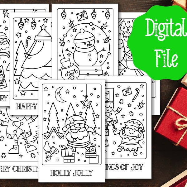 Christmas Coloring Cards for Kids | 7 Designs | Holiday Craft | Downloadable Christmas Fun | Printable Christmas Card for Kids