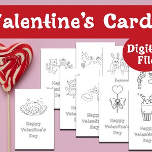 Valentine&#39;s Coloring Cards for Kids | 9 Designs | Holiday Craft | Downloadable Valentine&#39;s Fun | Printable Valentine&#39;s Card for Kids