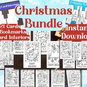 Weihnachts Malkarten für Kinder Bundle | 21 Designs | Festtagshandwerk | Herunterladbare Weihnachts-Lesezeichen | Druckbare Weihnachtskarte für Kinder