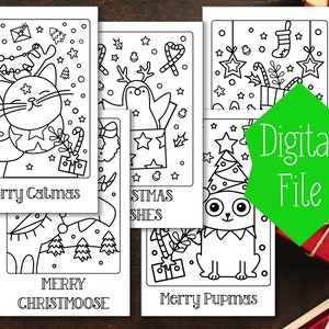 Cartões para colorir de Natal para crianças | 5 designs de animais fofos | Artesanato de férias | Diversão de Natal para download | Cartão de Natal para impressão para crianças