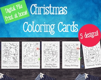 Christmas Coloring Cards | 5 Designs | Holiday Craft | Downloadable Christmas Fun | Printable Christmas Card for Kids