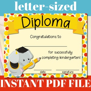 Cute Kindergarten Diploma Printable | Certificate of Completion | Print ...