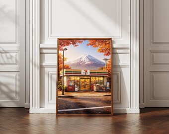 Japan 7-Eleven Poster, Mount Fuji & Autumn Wall Art, Japanese Convenience Store Print, Tokyo Street Decor, Japan Gift, Japan Souvenir