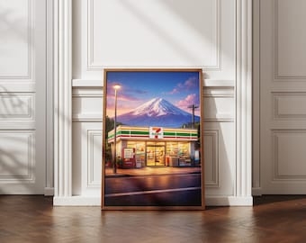 Japan 7-Eleven Poster, Mount Fuji & Sunset Wall Art, Japanese Convenience Store Print, Tokyo Street Decor, Japan Gift, Japan Souvenir