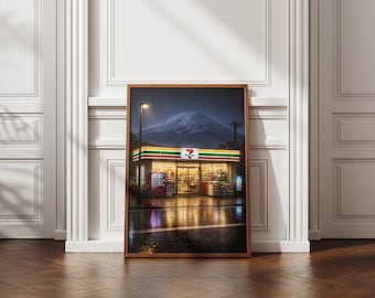 Japan 7-Eleven Poster, Mount Fuji & Rainy Wall Art, Japanese Convenience Store Print, Tokyo Street Decor, Japan Gift, Japan Souvenir