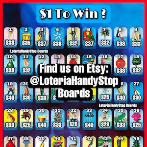 1 Dollar To Win Loteria Board Game 54 Numbers Blue