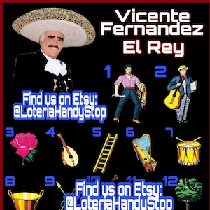 17 Numbers Loteria Game Boards Vicente Fernandez