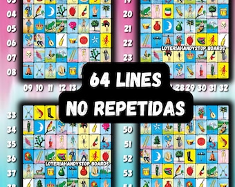Tablero de lotería de 64 líneas sin repeticiones