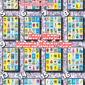 16 cartas completas de Loteria em um tabuleiro para jogo
