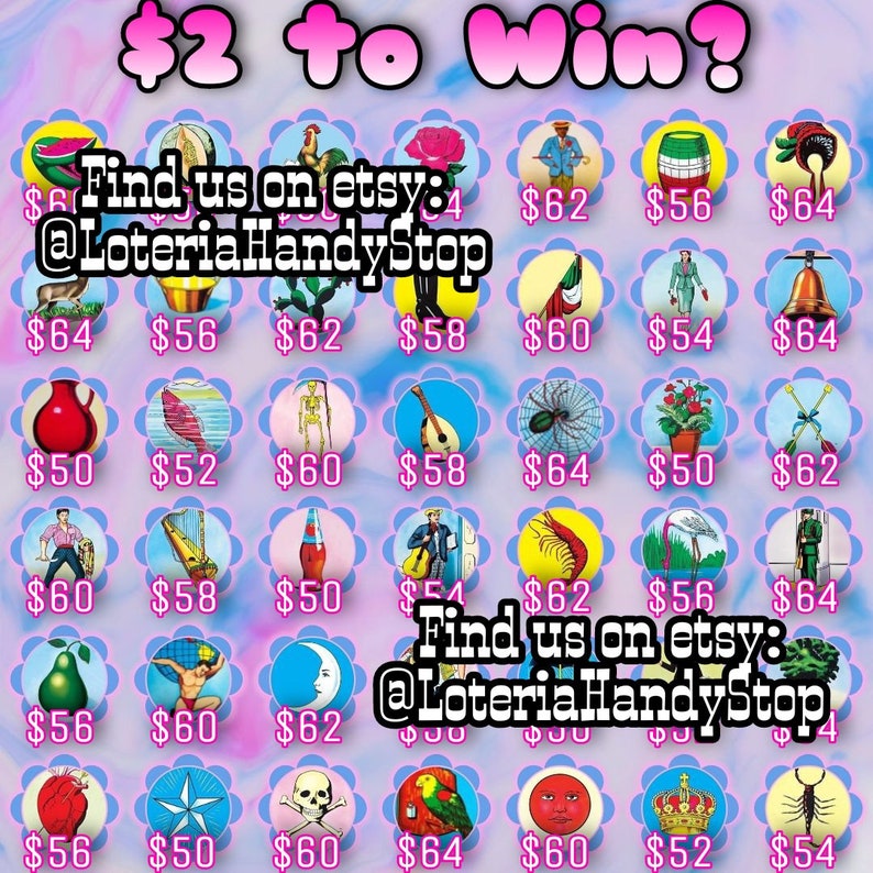 2 Dollars To Win Loteria Digital Game Board Download Etsy