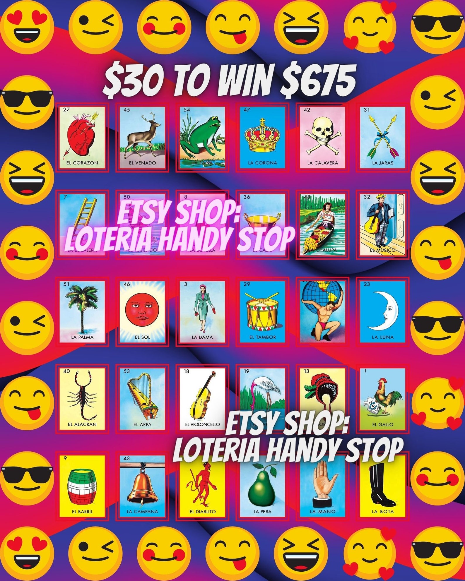 30 to Win 675 Loteria Big Game Board - Etsy Australia 