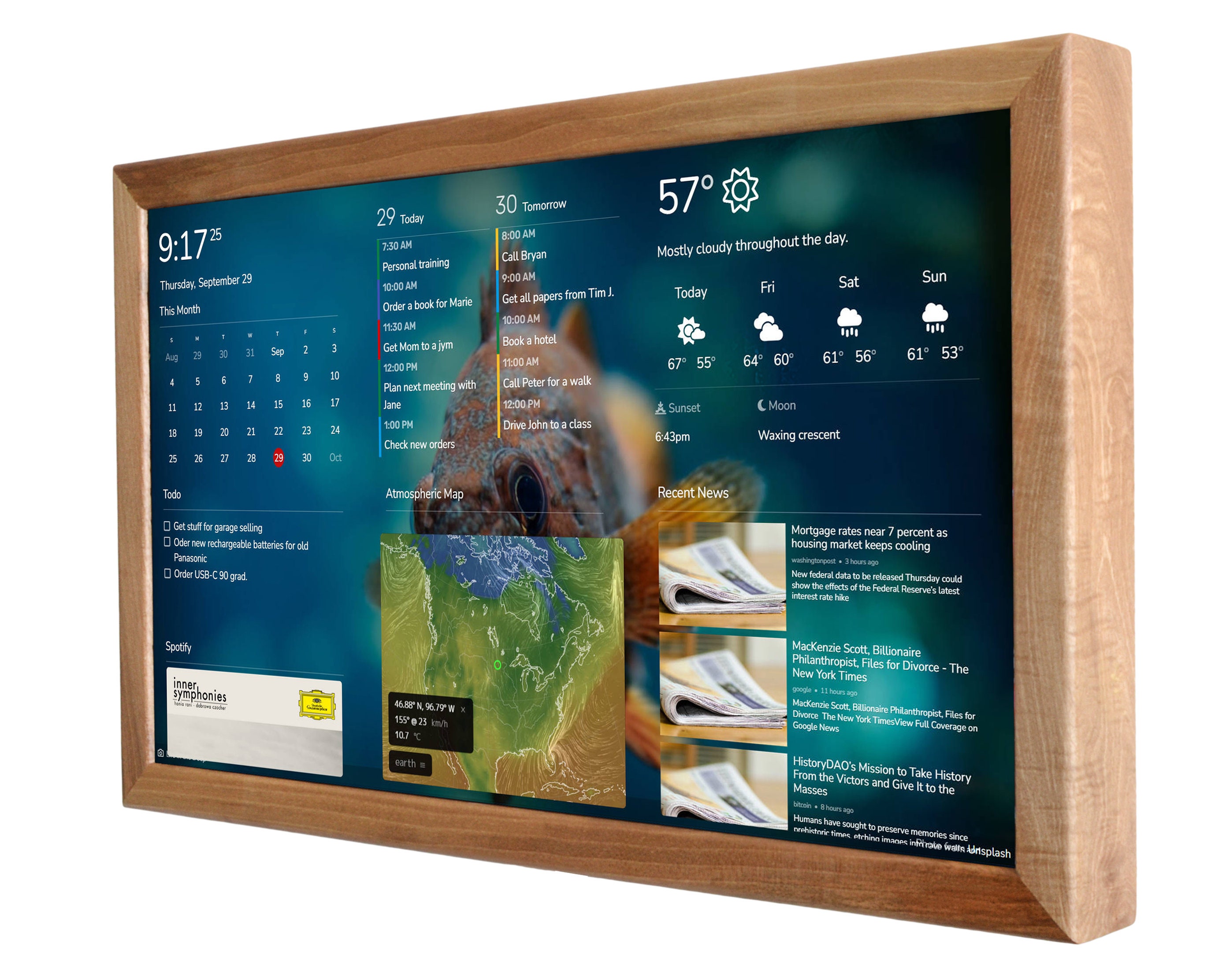 Digital virtual assistant 24 in wooden frame, wifi events calendar, smart wall  display, command center, information hub, digital planner - etsy