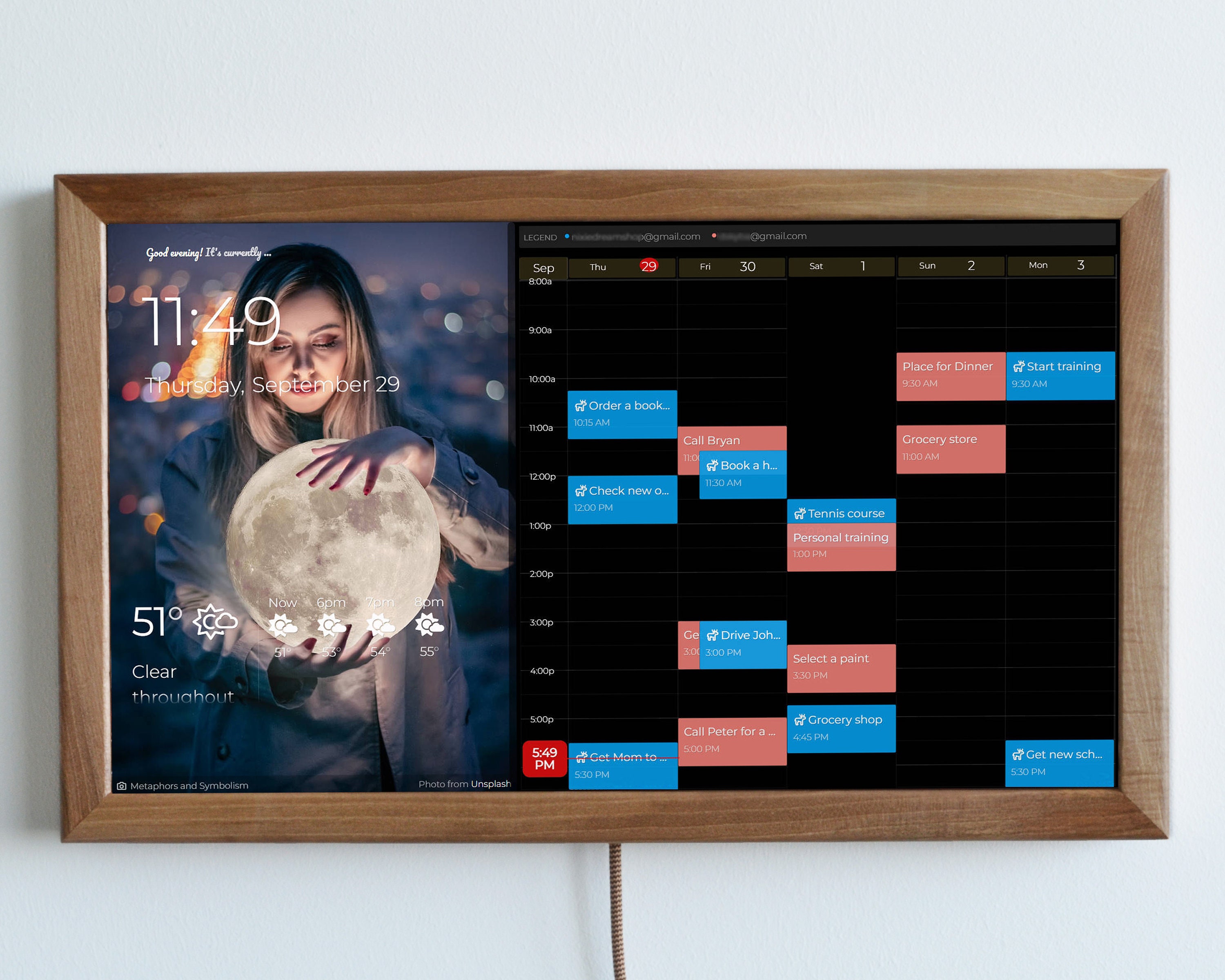Personalized 24 Inch Digital Smart Screen, Dakboard Frame, Weather