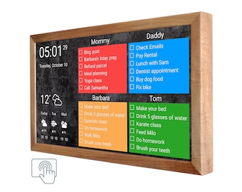 Touchscreen Family Chore Chart 24 inch in Houten Frame, Digitaal Wanddisplay, Huisplanner, Takenlijst, Familiecommandocentrum