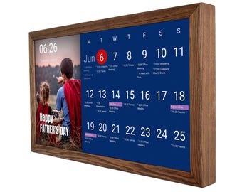Uniek Сadeau voor Papa, Vaderdagcadeau, Smart Display 24'', Digitale Planner, Elektronische Houten Kalender, Familie Evenementen Organisator