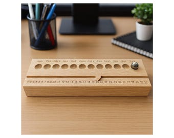 Perpetual Wooden Desk Calendar with Marble: Home & Office Decor