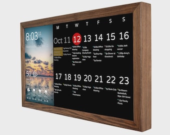 Digitale Kalender 24'' in Houten Frame, Home Planner, Family Command Center, Wifi Kalender, Family Chore Chart, Geen Ontbrekende Dingen Meer