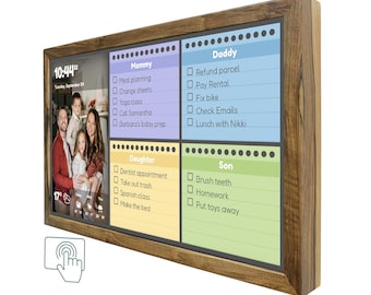 Touchscreen Smart Display 32 Inch in Houten Frame, Thuisplanner, Gezinscommandocentrum, Wifi-kalender, Gezinstakenkaart, Digitale kalender
