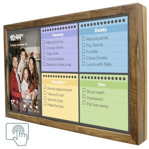 Touchscreen Smart Display 32 Zoll im Holzrahmen, Home Planner, Family Command Center, Wifi Kalender, Family Chore Chart, Digitaler Kalender
