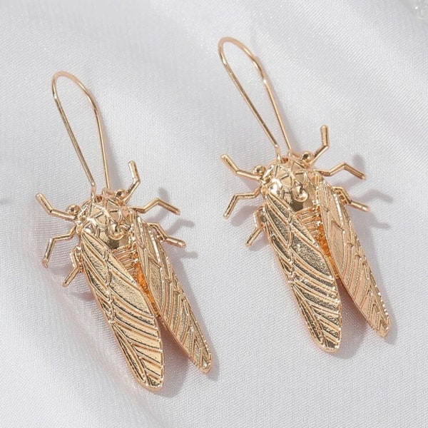 BEST SELER Cicada Earrings Big Gold Beetle Earrings Nature Study Victorian Cicada Entomologist Summer Bug Whimsical Statement Jewelry, gift