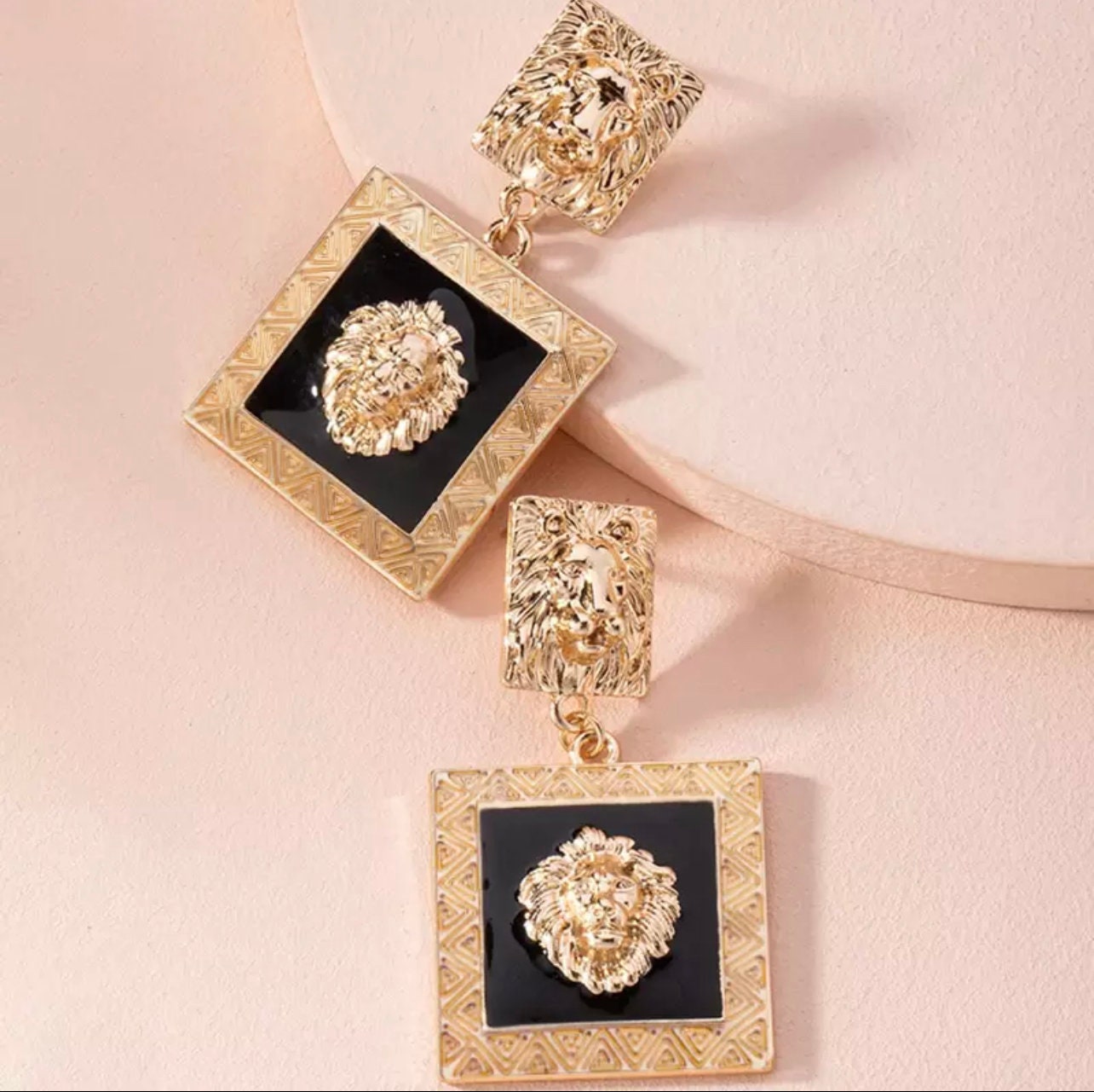 1990s Gianni Versace Costume Gold Square Rhinestone Clip on Earrings