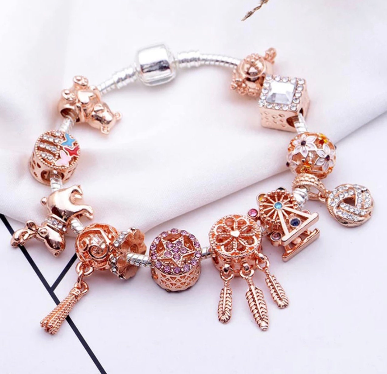 Luxury 12 charms Inspired BraceletRose Gold Charm Etsy