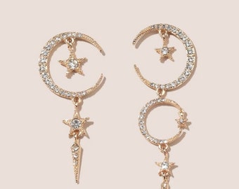 Moon and Star Earrings,Mismatched earrings, Celestial Earrings, North Star Earrings, Star Earrings, Moon earrings, Gift , Christmas gift
