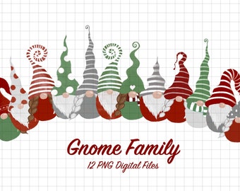 Gnome family clipart digital files, boy girl mum dad gnome family 12 PNG files included Christmas gnomes, Gnome watercolour digital files -