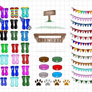 Welly Family Rain Boot bunting clipart arquivo PNG digital download transparente - 54 arquivos png incluídos