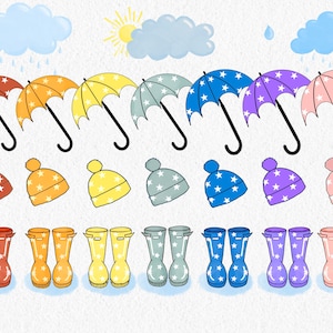 Kids Welly Wellies, clip art, umbrella, hat wellington boot, 26 png files, instant download, watercolour boots, watercolor boots, rain boots