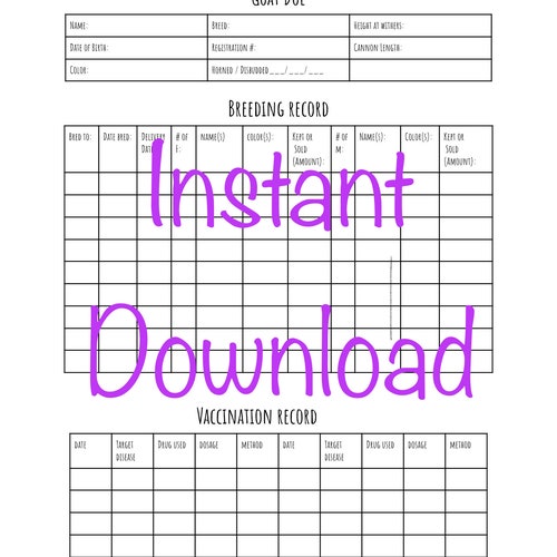 Goat Record Keeping Printable Etsy