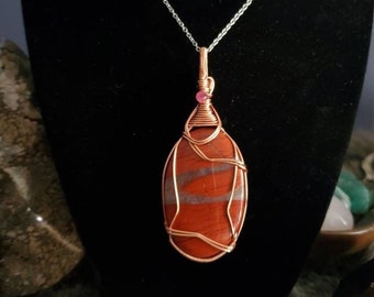 SatinCrystals Jasper Red Necklace 32 Specialty One-of-Kind Rectangle Beaded Stone Smooth Grounding Energy Knotted S05 